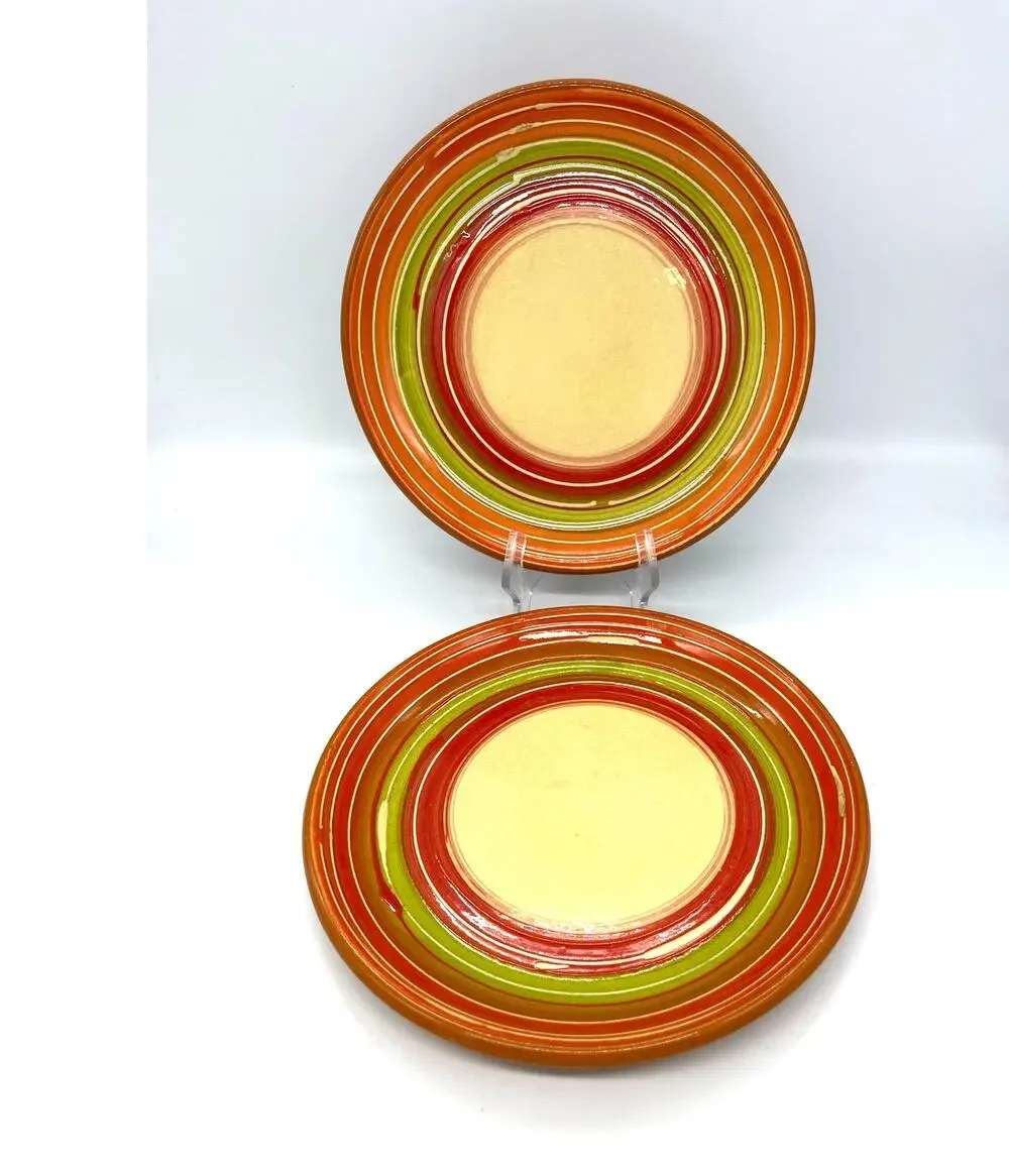 Pier 1 Via Hand Painted Set of 2 Terracotta Dinner Plates Portugal